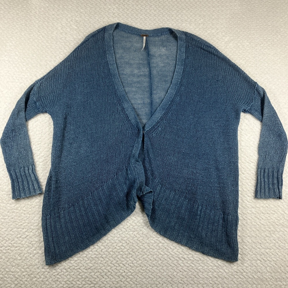 Free People Cardigan XS Blue 100% Linen Beach Coastal‎ Slouchy Knit